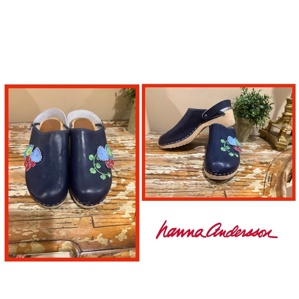 Hanna Andersson Leather Floral Wooden Sole Clog Women’s size 39
